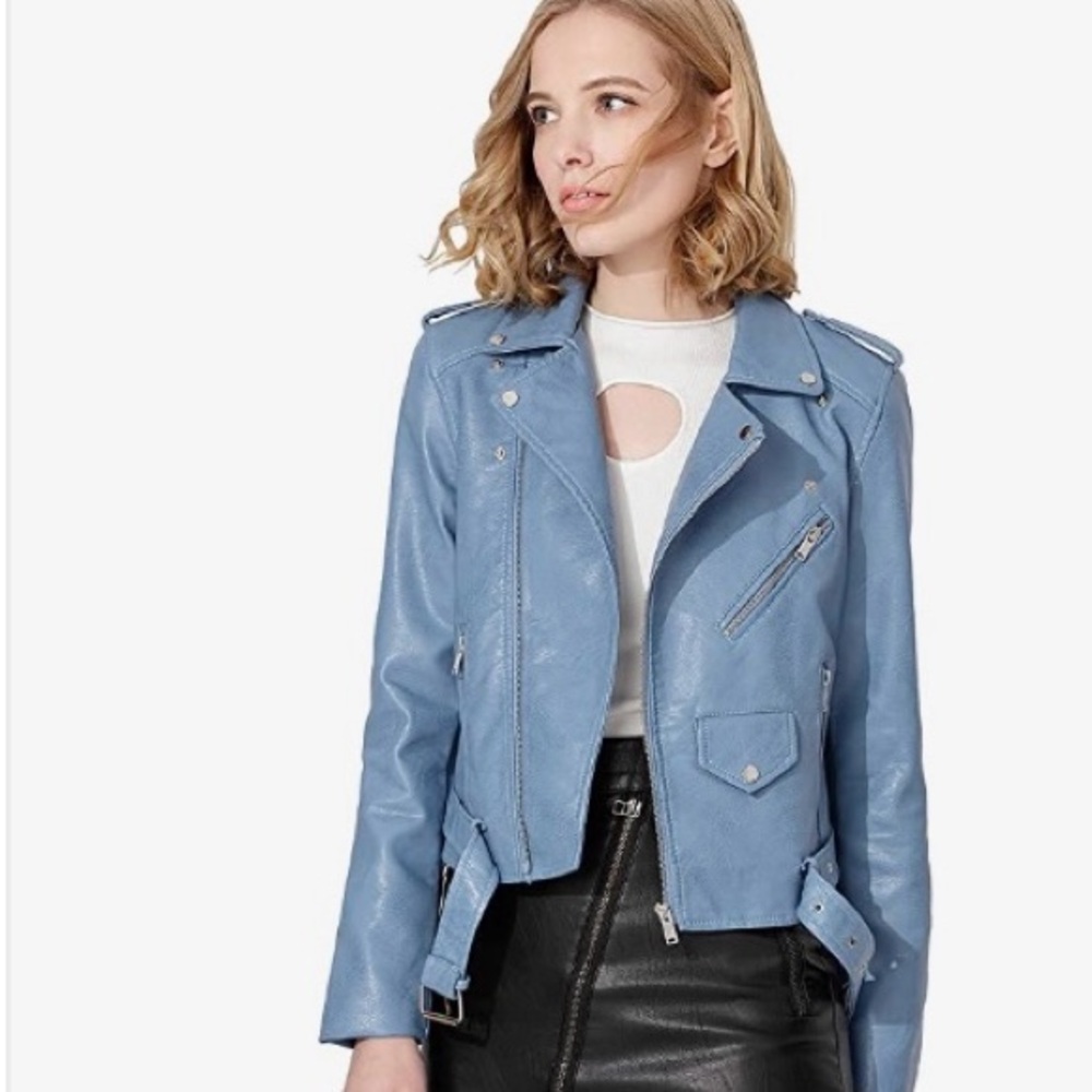 Women's Plus Size Faux Leather Short Moto Jacket with Pockets